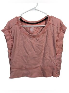 Anthropologie Pilcro Peach Short Sleeve Boxy Distressed Crop Top